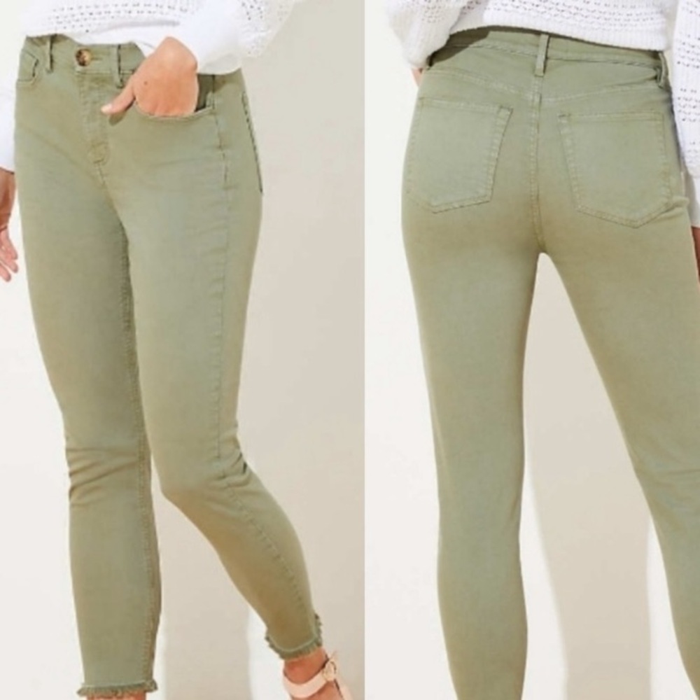 LOFT Sage Green Jeans Stretchy Trousers Curvey Skinny Ankle